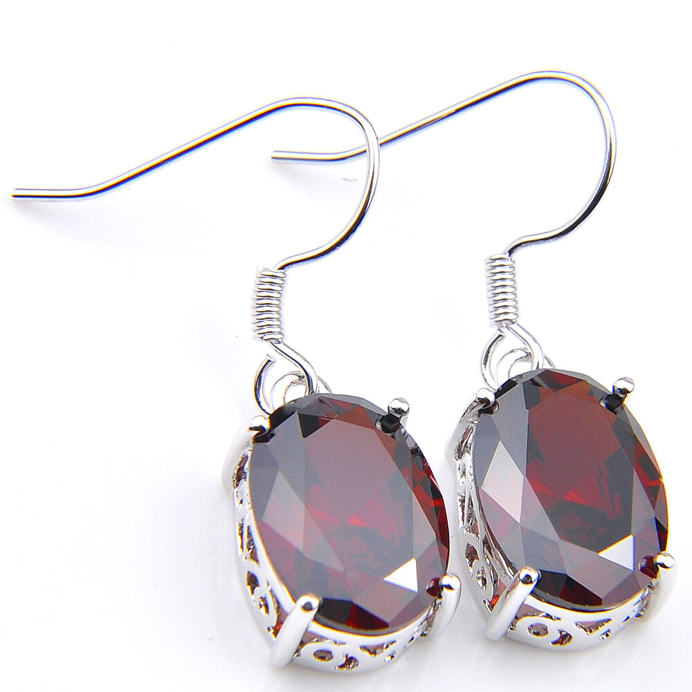 Natural Oval Red Garnet Silver Necklaces Pendants Drop Earrings Jewelry Sets
