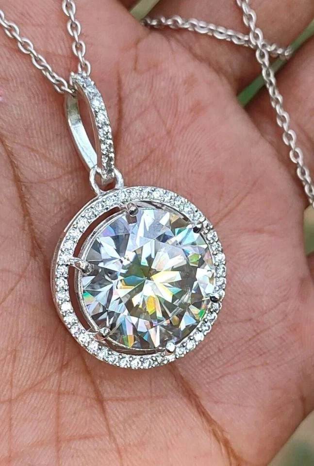 RARE 10.50 Ct Certified White Treated Diamond Solitaire Pendant in 925 Silver