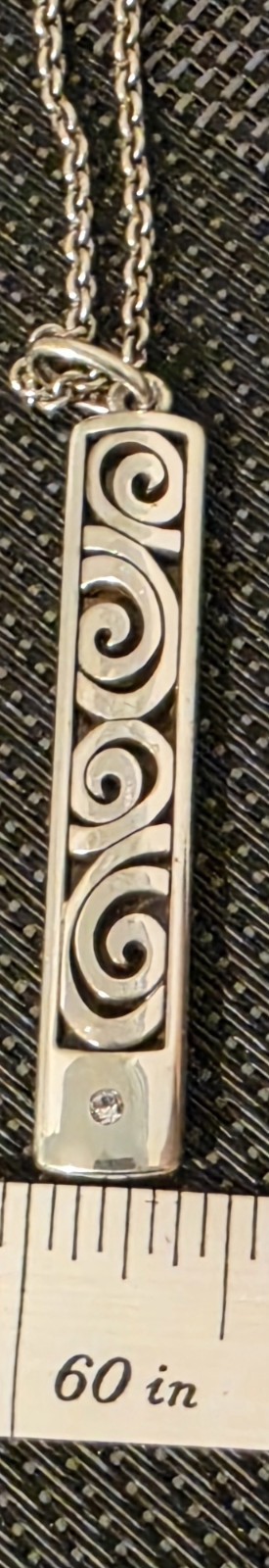 Brighton Contempo Ice Reversible Bar Necklace Scrollwork Crystal Silver Tone 20″