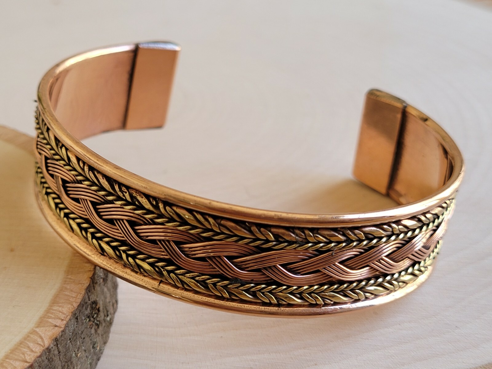 Solid Copper Two Tone Cuffed Health Bracelet – Pure Copper Cuff Bracelet