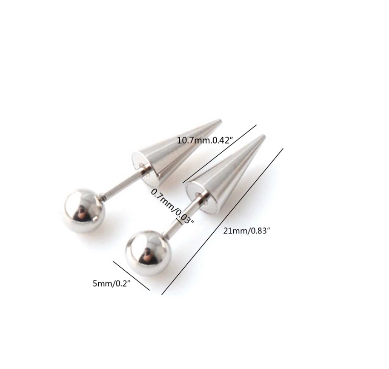 2Pcs Punk Spike Cartilage Stud Stainless Steel Ball Screw Back Earrings PE30
