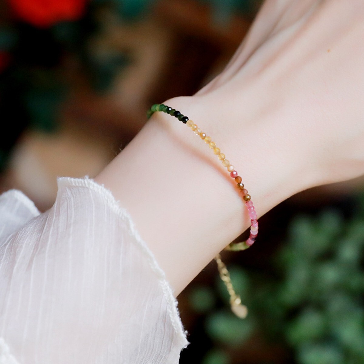 Rainbow Tourmaline Crystal Gemstone Dainty Bracelet Minimalist 2mm Faceted Beads