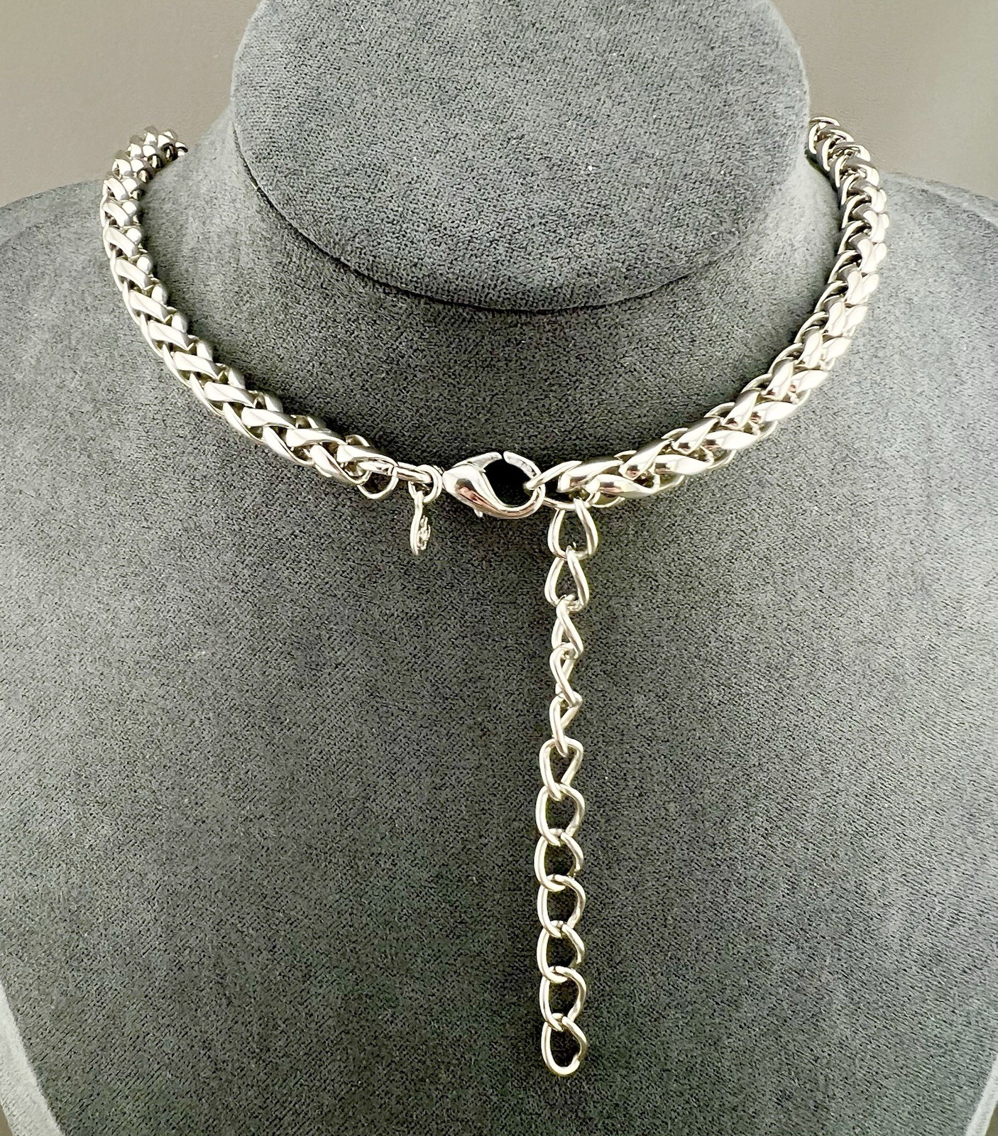 Chunky Necklace Wheat Chain Silver Tone 20”