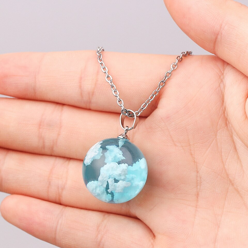 White Cloud Blue Sky 3D Pendant Necklace Glow-in-Dark