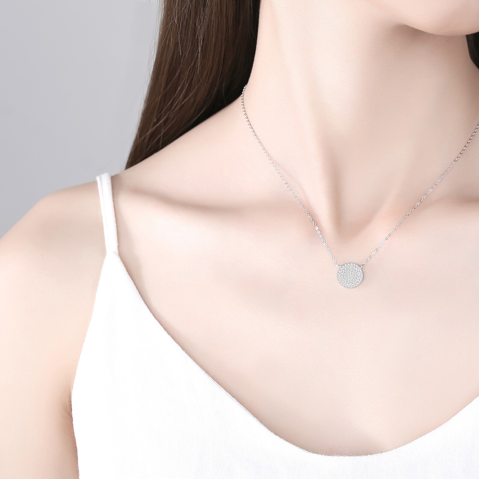 Lavishe 925 Sterling Silver Cubic Zirconia Pave Disc Round Pendant Necklace…