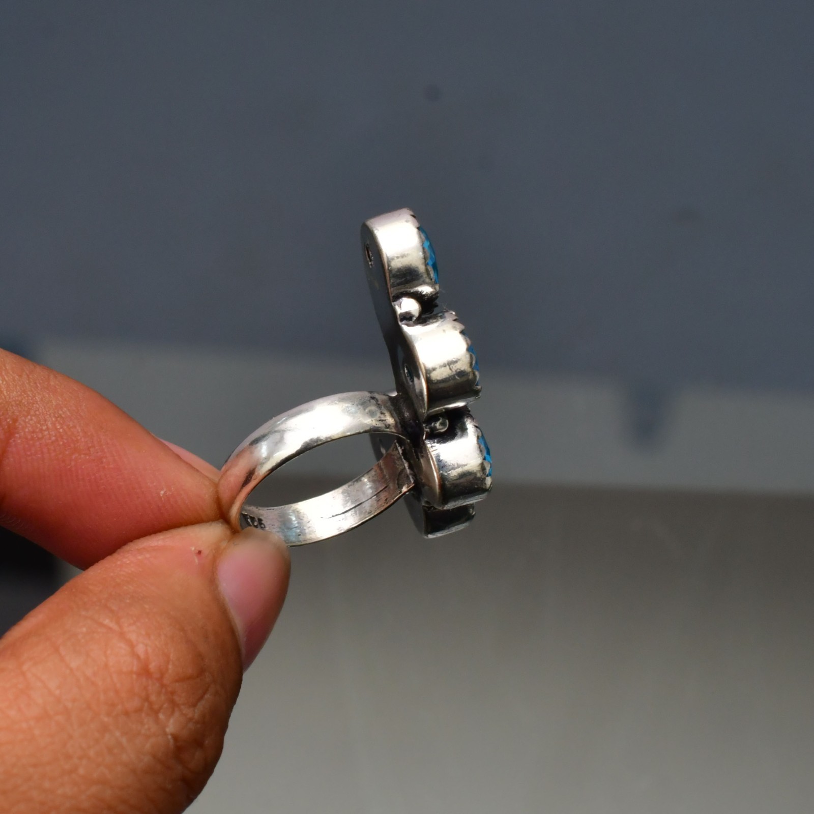 Blue Topaz (Lab-Created)Gemstone 925 sterling silver Handmade Ring- All Size