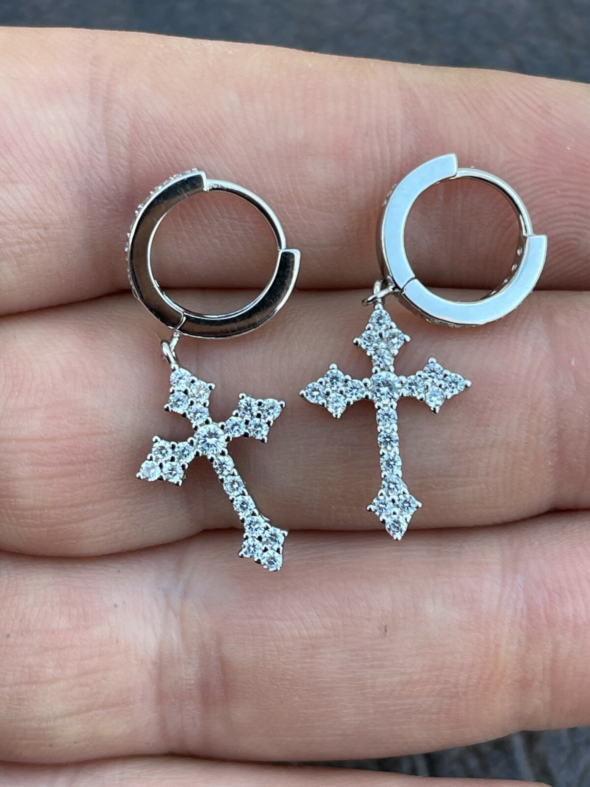 Real 925 Sterling Silver Men’s Ladies Dangle Cross Studs Earrings Iced Hip Hop