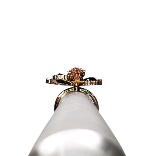 Estate Gold-Tone Green Coated Glass & Pink Spinel Flower Ring Size 6 (Approx.)