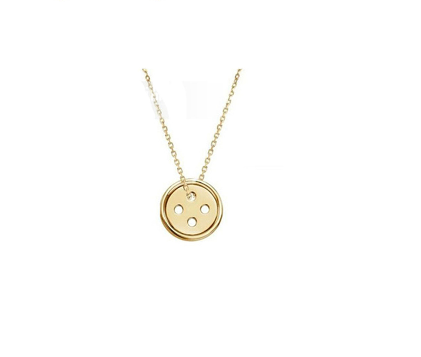 Titanium Gold Button Pendant Chain Necklace