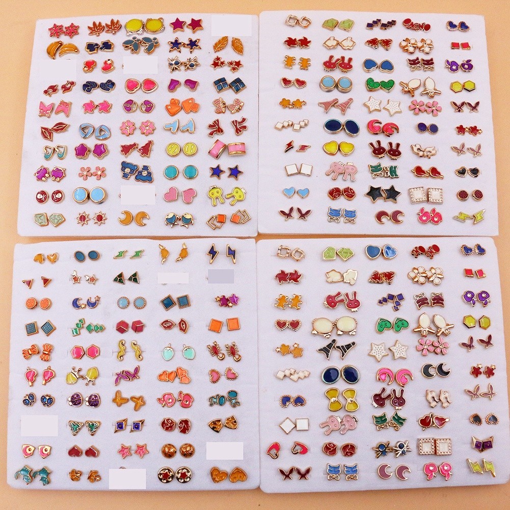36 Pairs Mixed Color Flower Cartoon Enamel Stud Earrings Set Plastic Resin