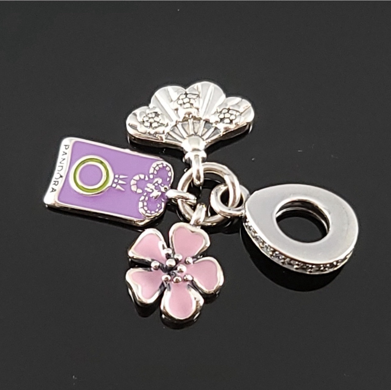 GENUINE 925 Silver Pandora Japanese Sakura Omamori Fan CZ Dangle Charm 799326C01