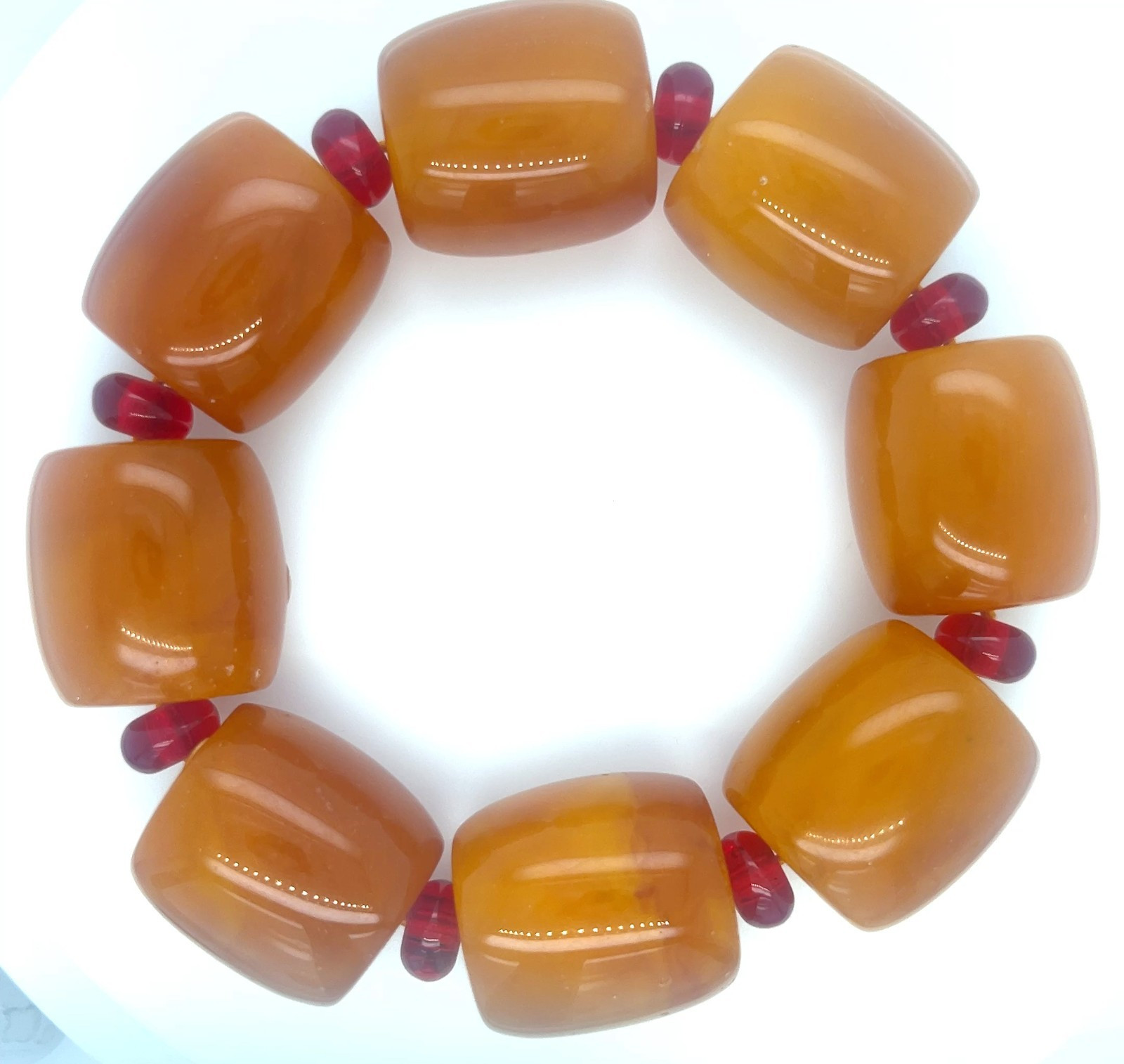 Faux Amber Chunky Stretch Bracelet 25mm Orange Beads Red Spacers 3.5