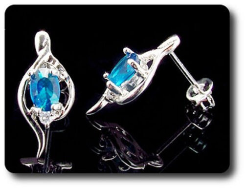 Earrings Blue Sapphire 0 3/32×0 9/32in Gold Plated White 18 K-Swiss