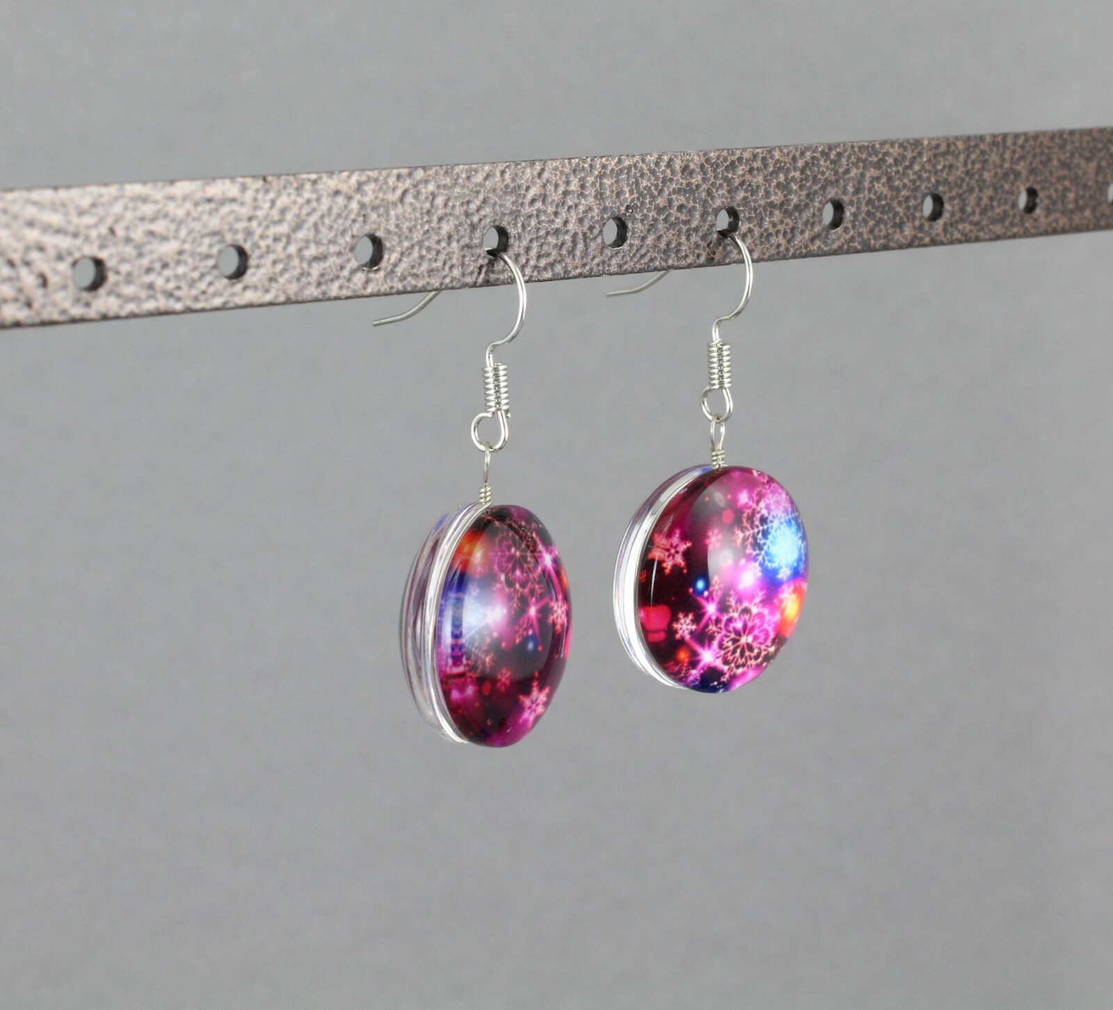 Pink snowflakes earrings earrings dangle jewelry 1 5/8″ long snowy night
