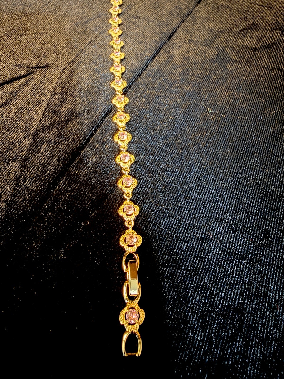 14K Gold Tennis Link w/Pink Round AAA CZ Stone Bracelet Prong Set Lobster