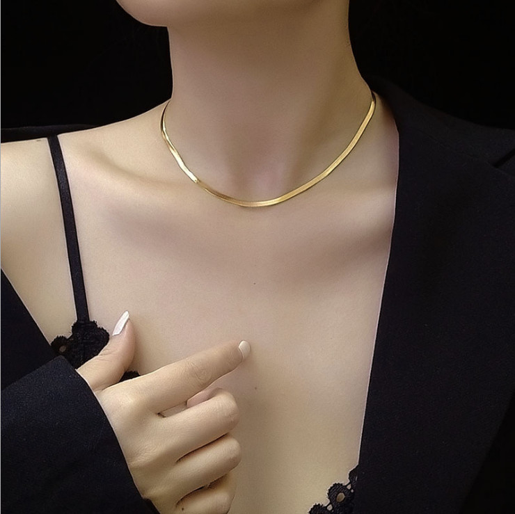Women Stainless Steel Snake Chain Necklace Clavicle Blade Choker 13-16.5″ PE44