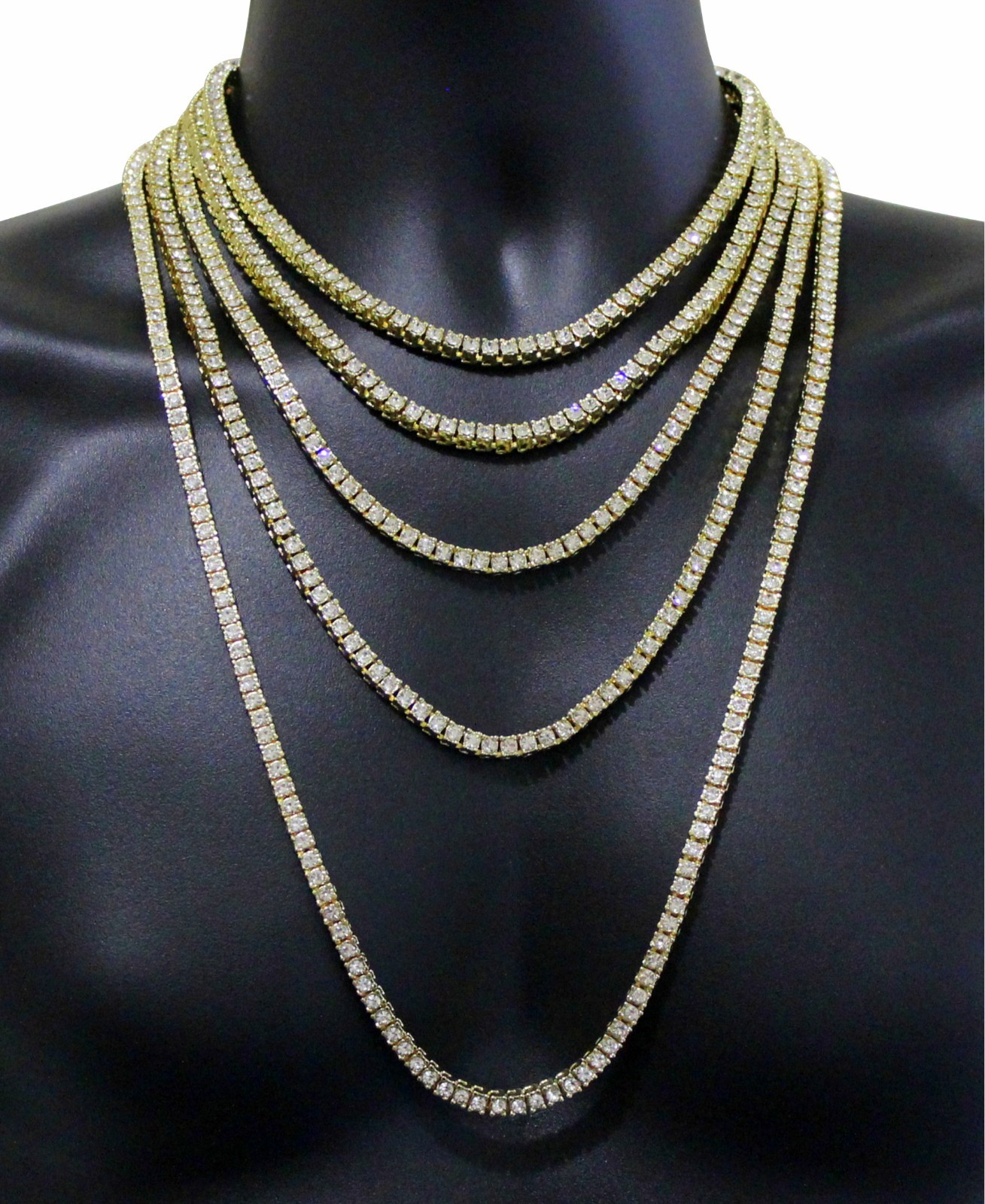 1 Row Tennis Necklace 14k Gold Plated Choker Cubic Zirconia Chain 3.8 – 5.5mm
