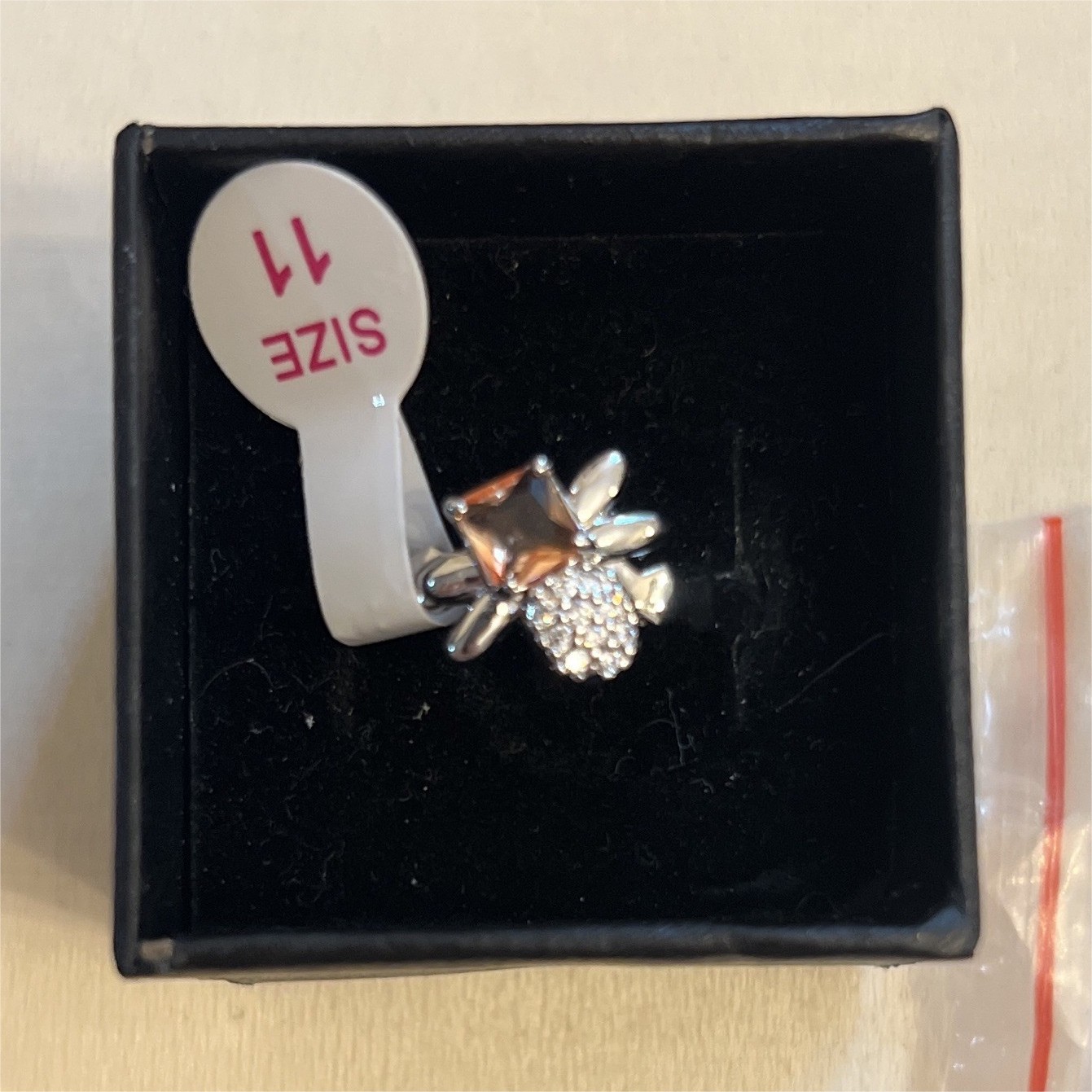 Bomb Party Queen Bee Ring RBP2530 Rhodium Plated Peach Tourmaline CZ Sz 11