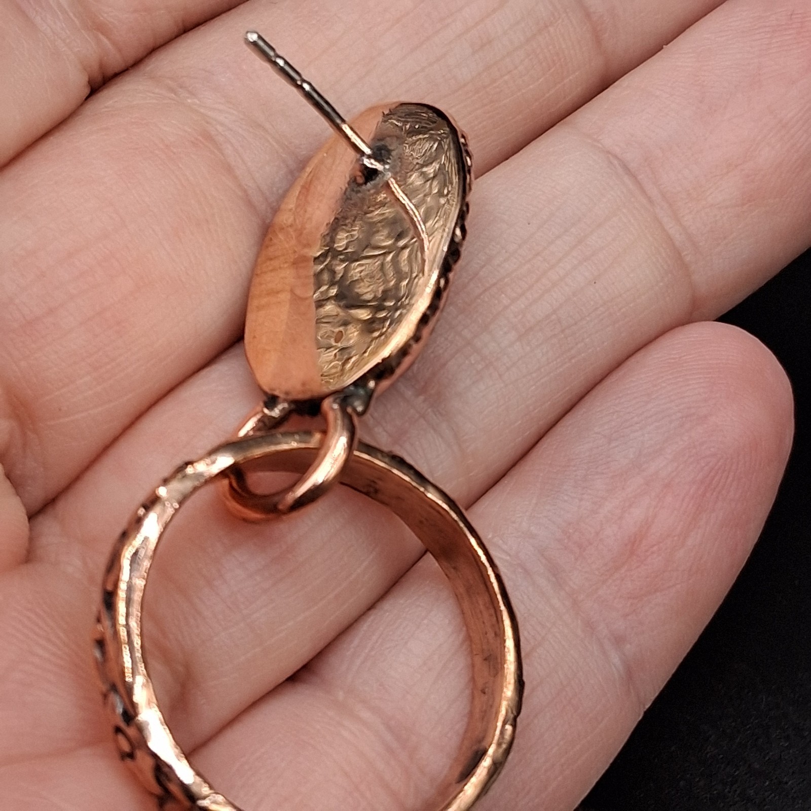 Black Jack Turquoise Copper Hoop Earrings Dangle Southwestern Native Style