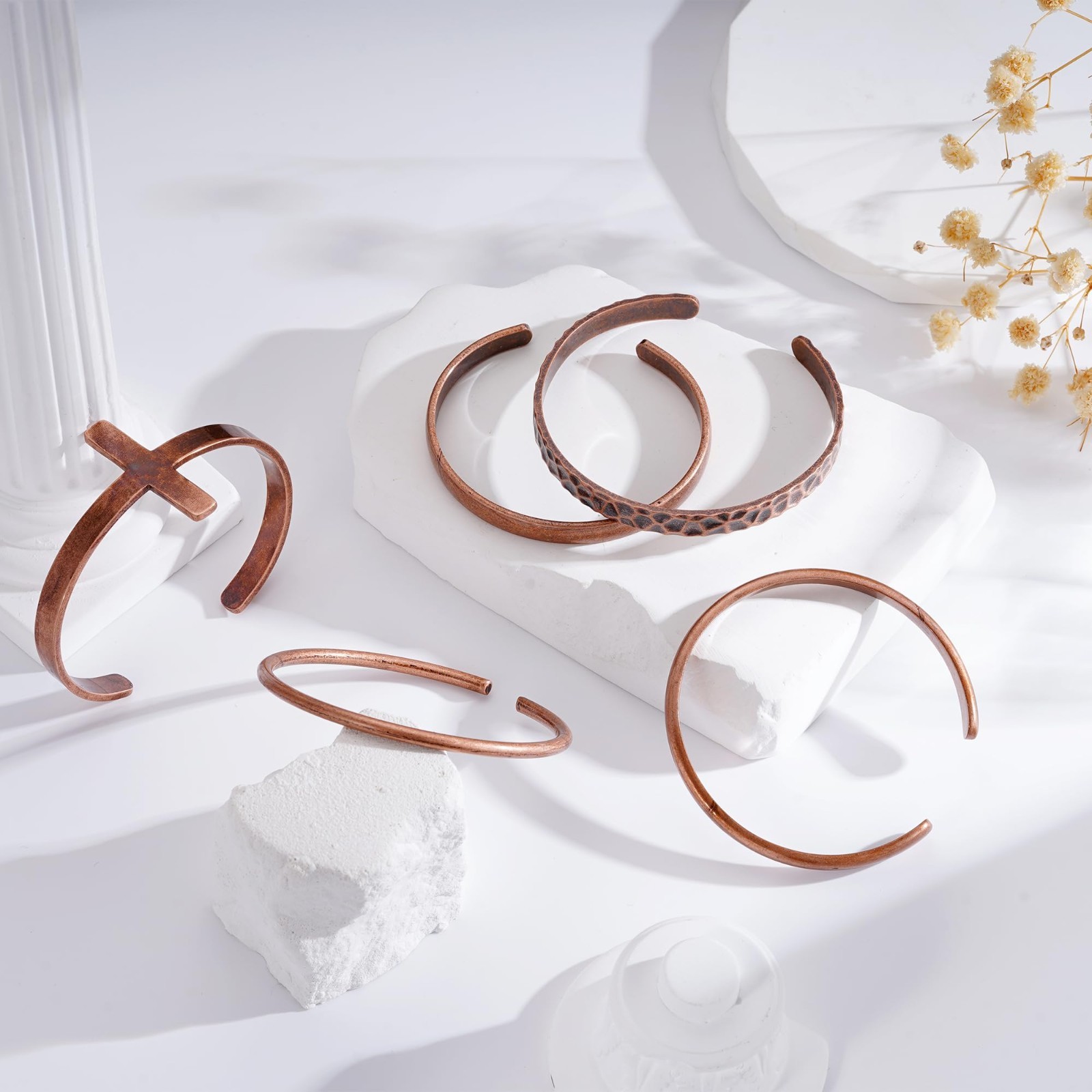 Adjustable Pure Copper Cuff Bracelet for Men & Women – Waterproof Healing Bangle