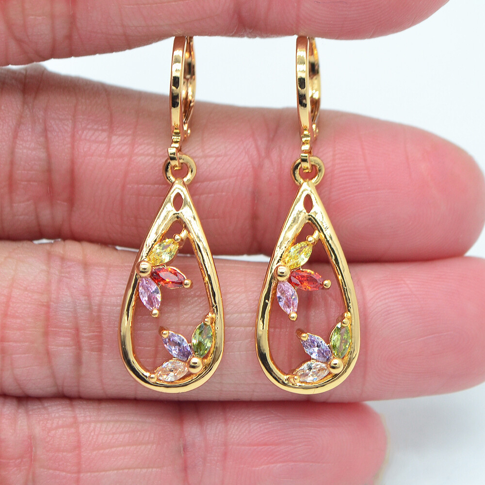 18K Yellow Gold Filled Women Black Mystic Topaz Teardrop Dangle Earrings