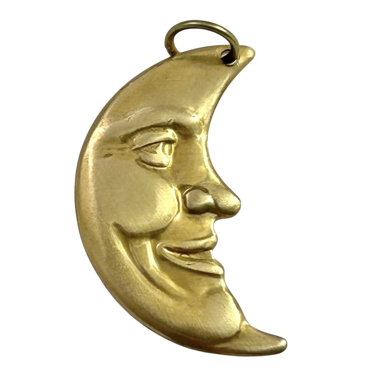 Crescent Moon Charm Moon Pendant Man On The Moon Face Celestial Jewelry Brass