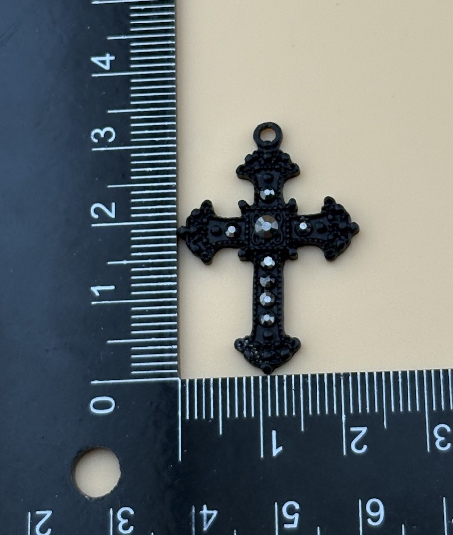 Black Gothic Cross Pendant Black Rhinestones Jewelry Making Charm 1.25 Inch