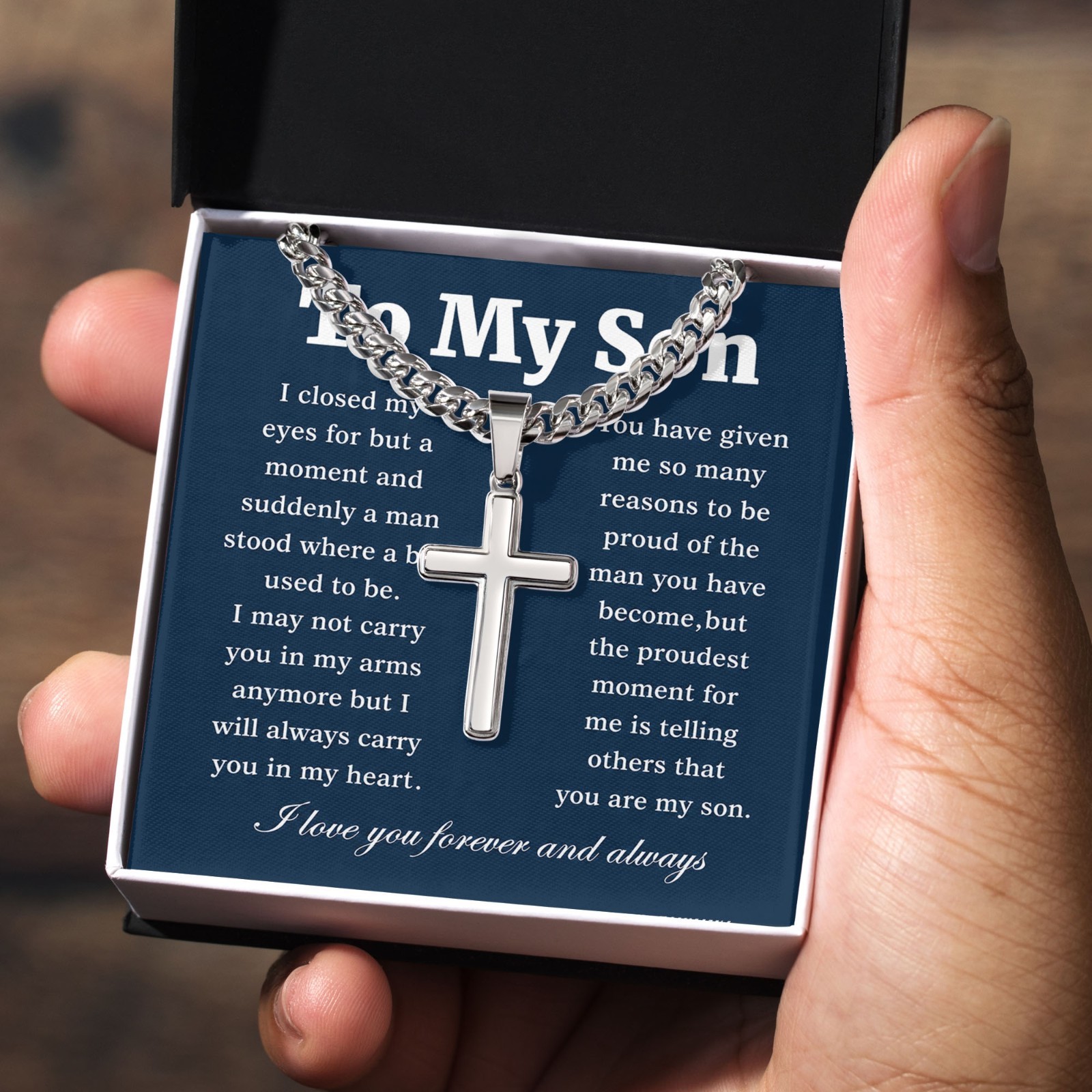 To My Son Faith Cross Necklace Cuban Chain Gift from Mom Dad Graduation Birthday