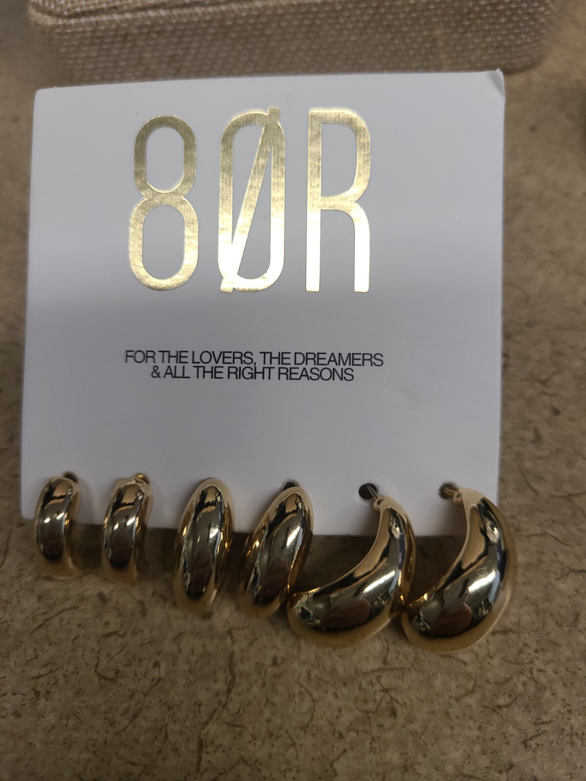 8 Other Reasons Gold Plated Post Back Half Moon ~ 3 Pair Earrings Set