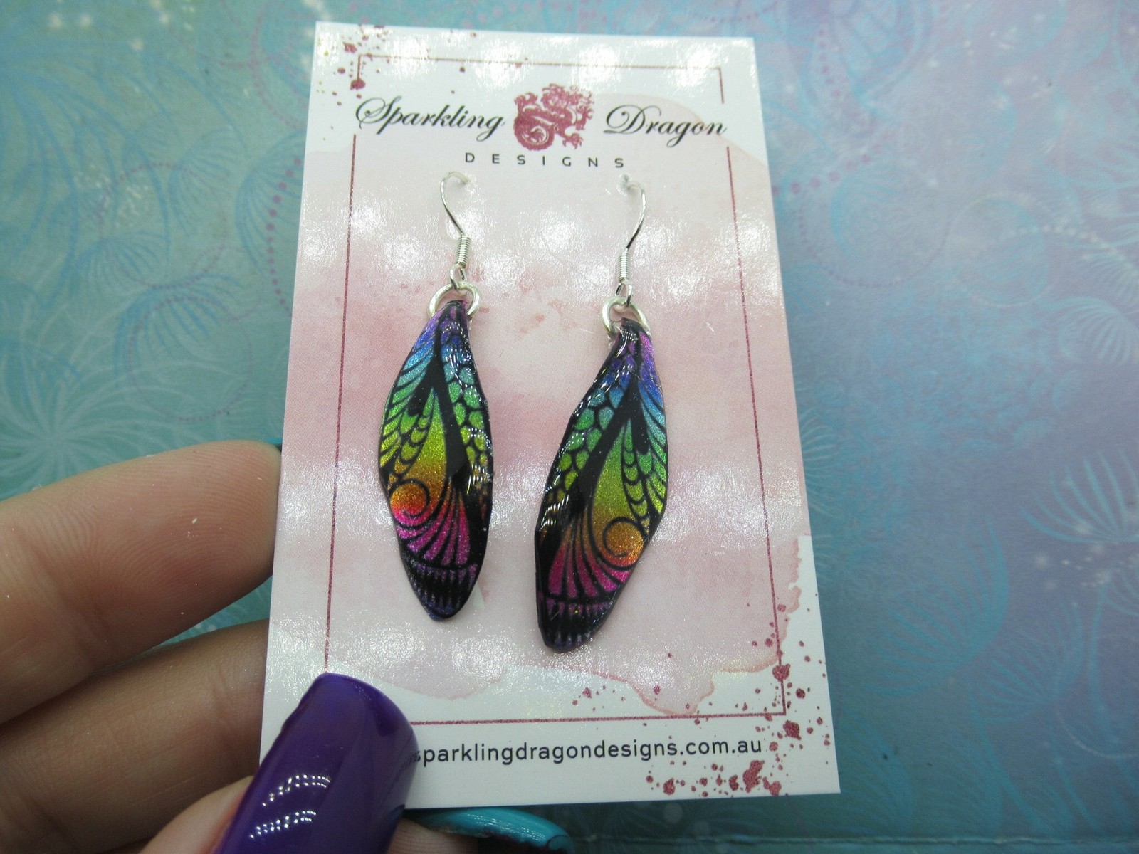 Butterfly Earrings Rainbow & Black Sparkle – Fairy Jewellery, Fun Gift for her