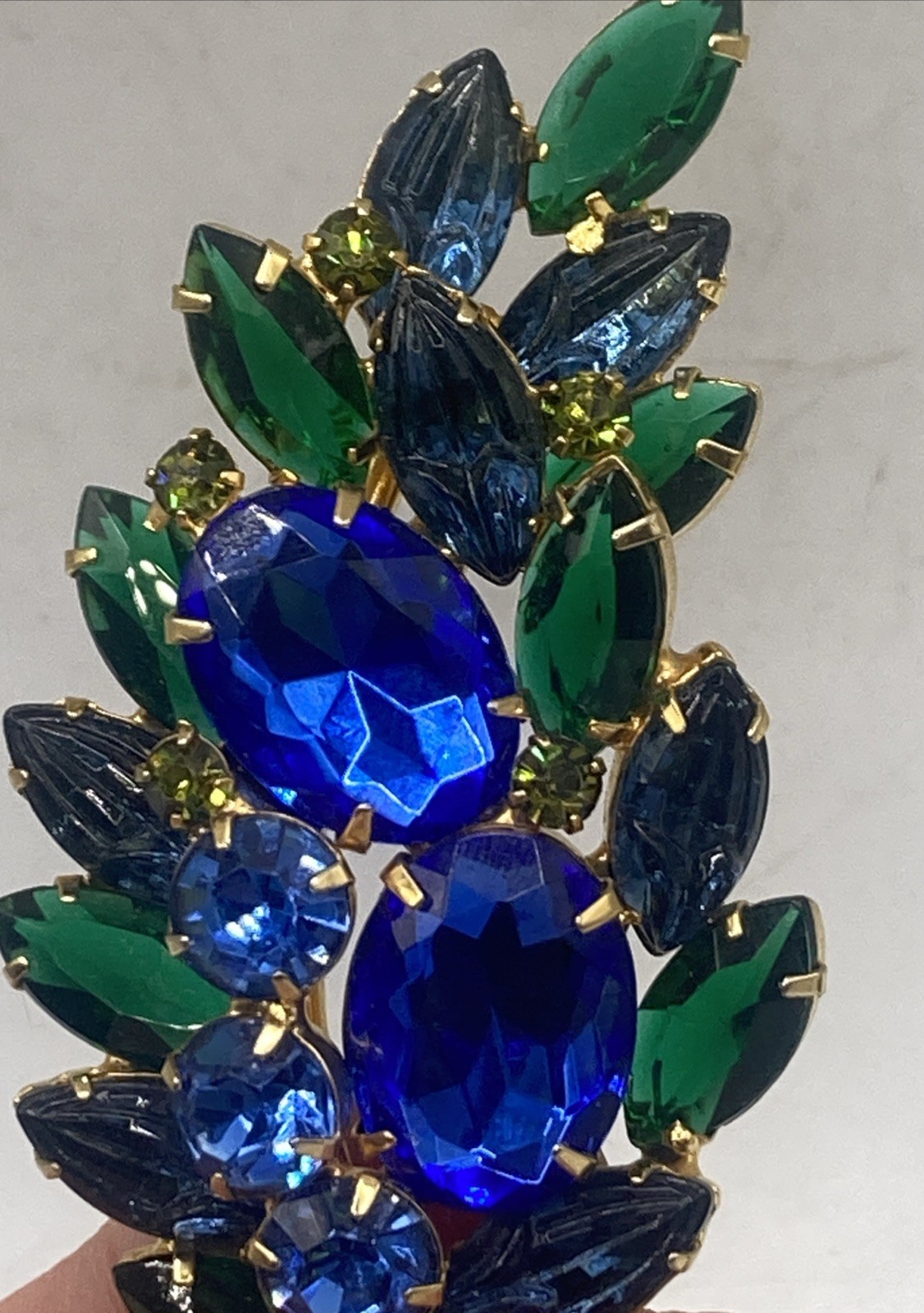 Vintage Juliana D&E Blue Green Rhinestone Brooch Scarab Glass 1960s 3”