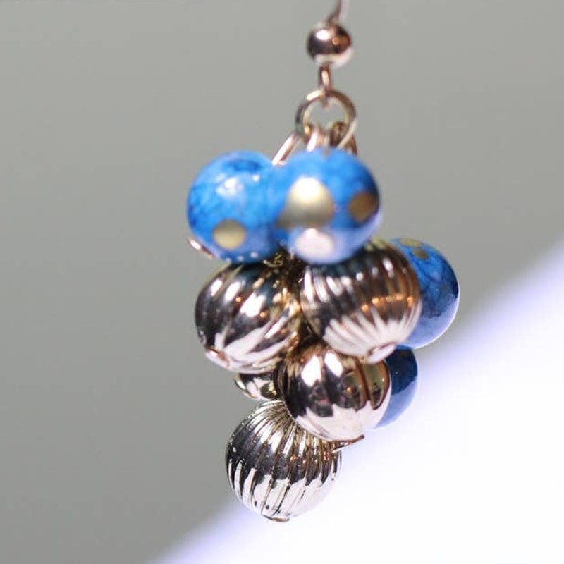 Gold Blue Beads Dangle Drop Fashion Earrings ~ NEW