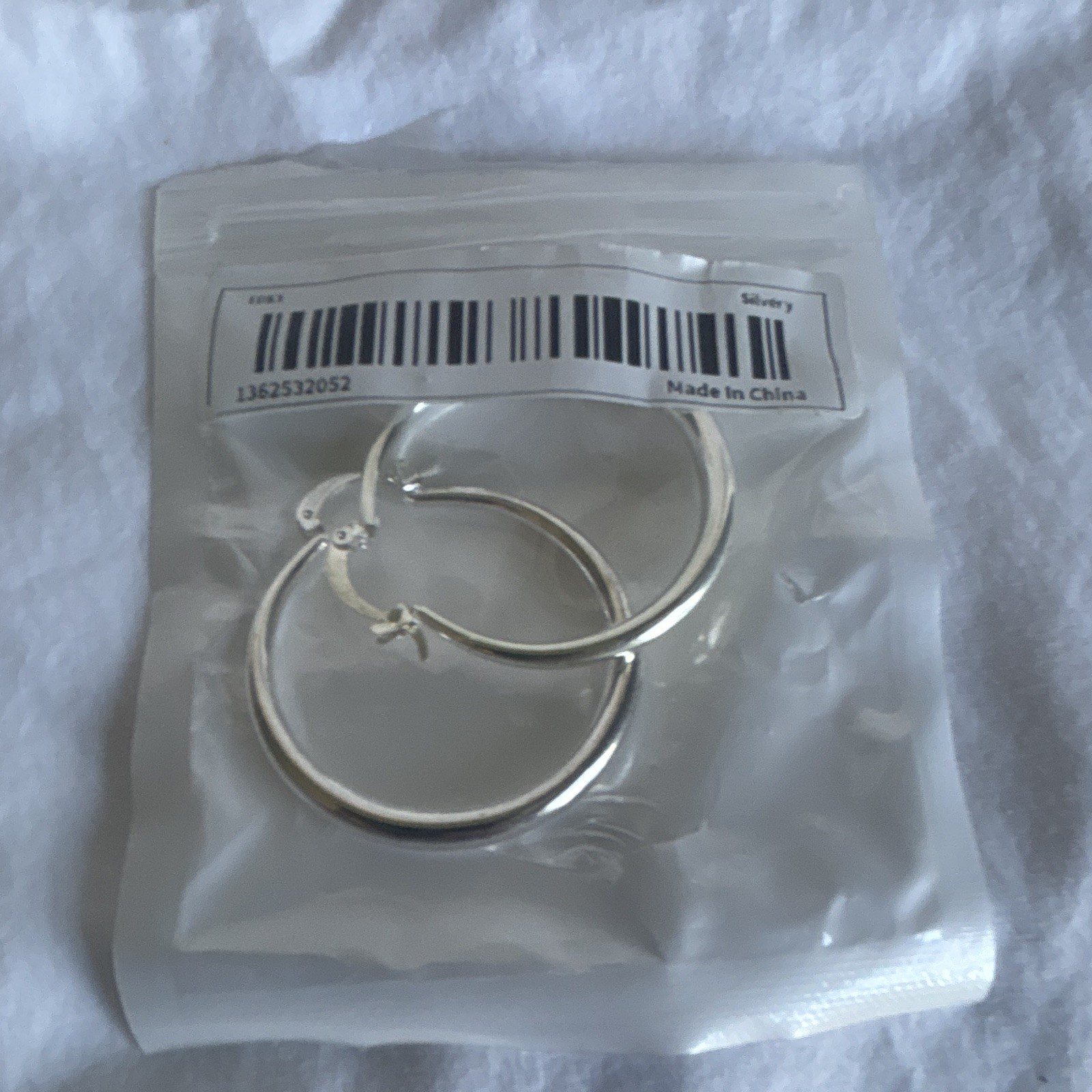 Silver Tone Round Metal Hoop Earrings Continuous Hoop Closure No Stone