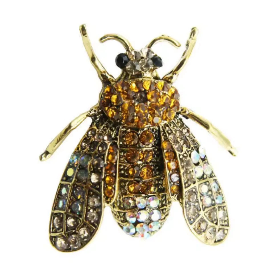 Purple Retro Crystal Bee Brooch Pin -Rhinestone Gold Insect Jewelry Summer Gift