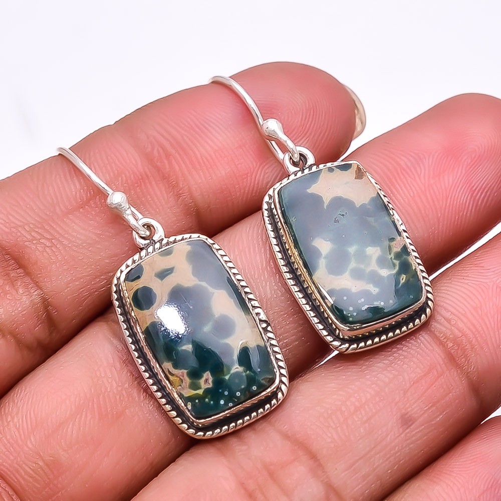 Ocean Jasper Handmade 925 Sterling Silver Earring 1.56″ E18, Christmas Gift