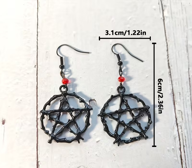 New Gothic Black Pentagram Zinc Alloy Dangle Earrings