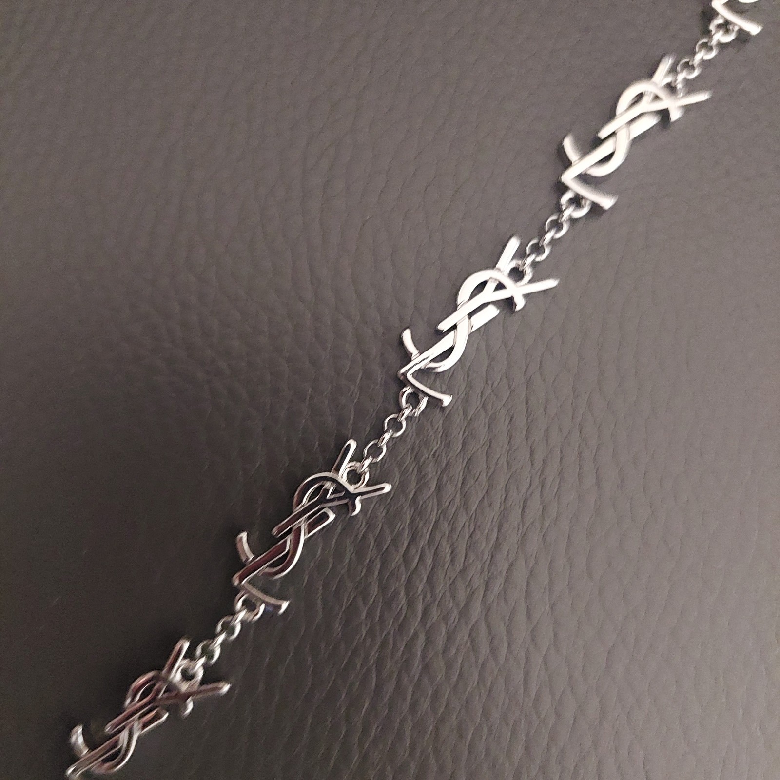 YSL Saint Laurent Silver Tone Logo Charm Bracelet