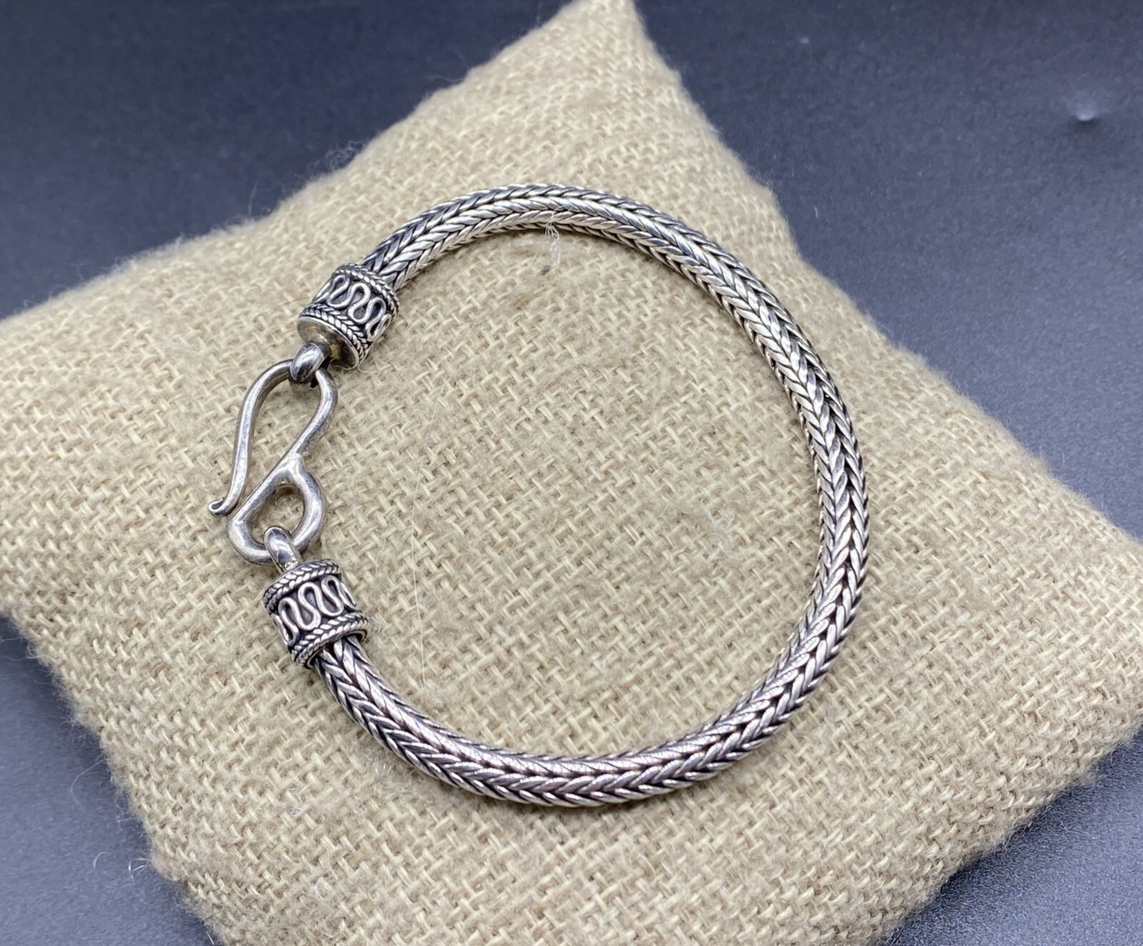 BA-Sterling Silver Bali Style Foxtail Spiga Wheat Hook Bracelet