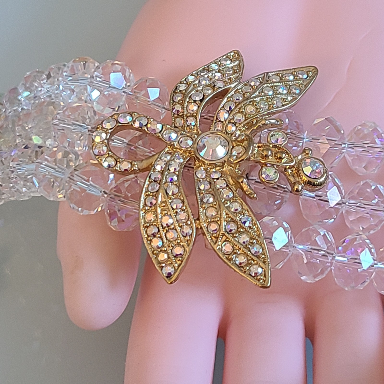 SALE Kirks Folly Dragonfly Desire 3 Strand Crystal Bracelet CLEAR AB’S 9 IN WOW