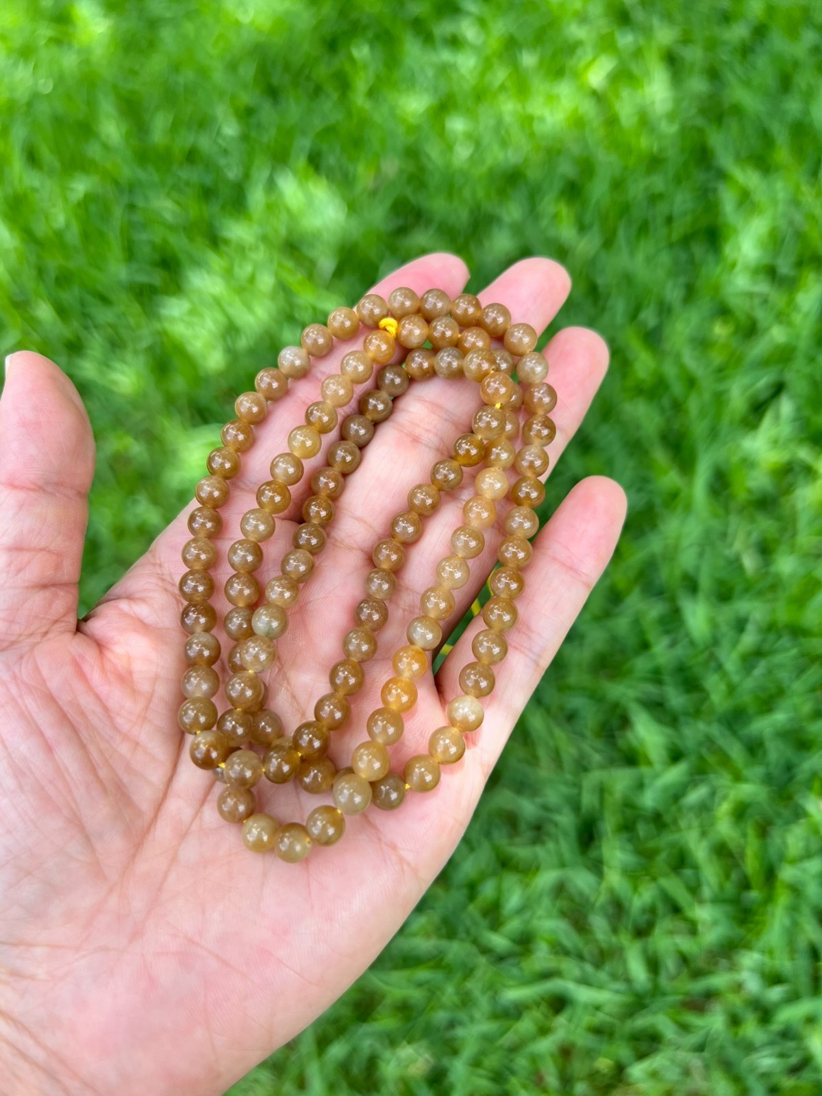 Genuine Golden-Brown Nephrite Jade 6mm 108 Beads 24″ Necklace B997 4