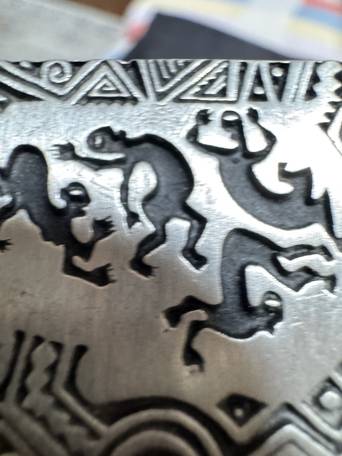 Alice Seely Signed Kokopelli Southwest Art Brooch Pin 2000 Silvertone Petroglyph