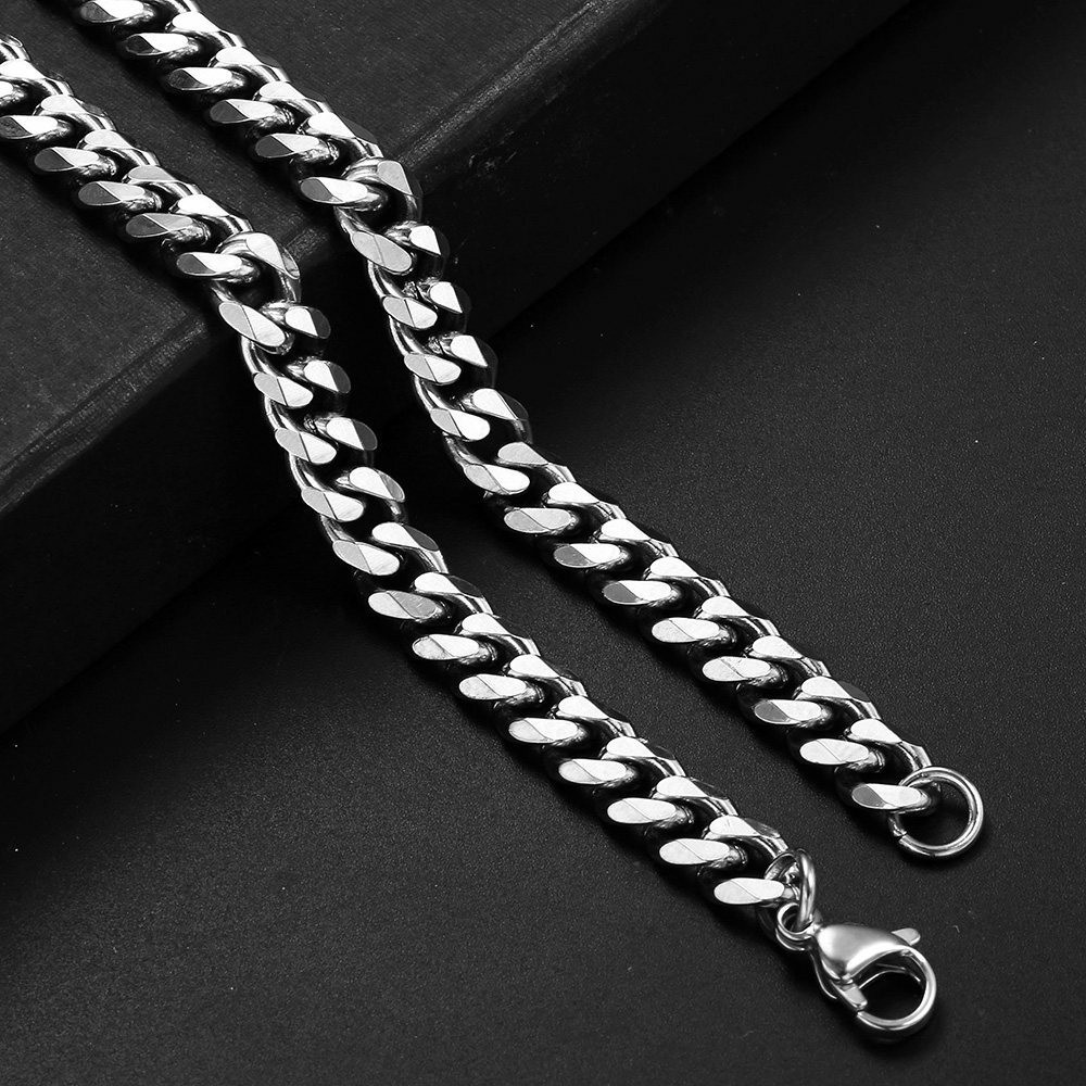 5mm-22inch Stainless Steel Silver Chain Cuban Curb Womens Mens Necklace Gifts