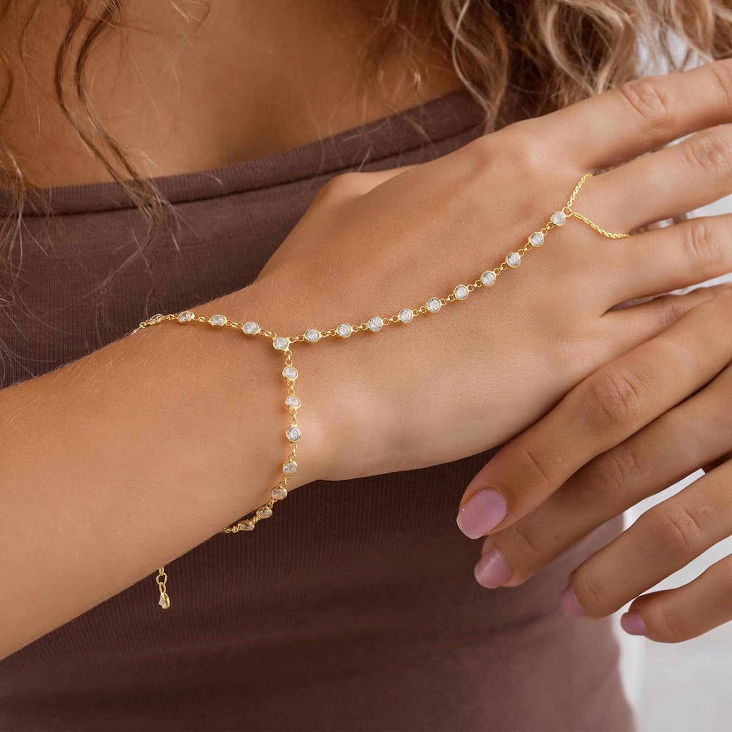 Hand Chain for Women Ring Bracelet Dainty Gold Finger Slave A1:Gold