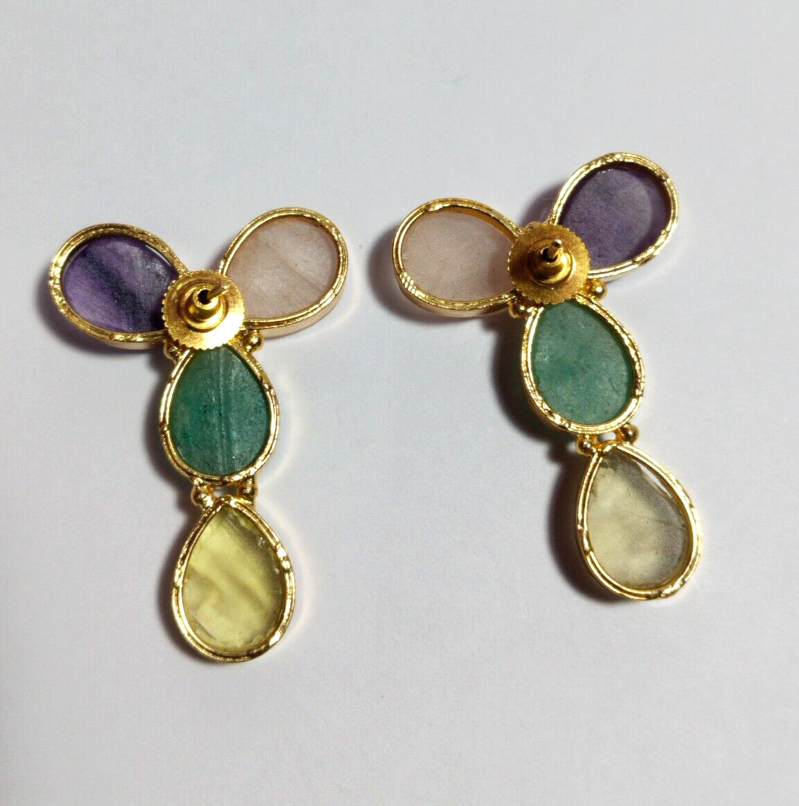 Natural Multi Color Stone Rough Earrings Gold Plated Earrings Birthstone Earring