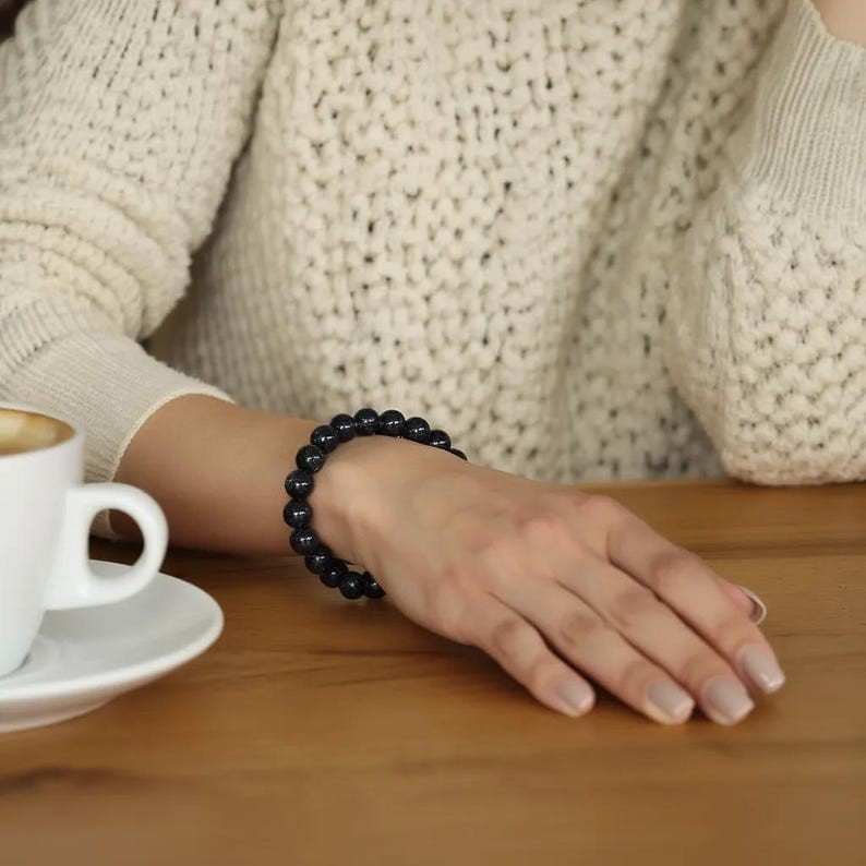 Blue Sunsitara Bracelet Sparkling Midnight Beads, Minimal Daily Wear Gift