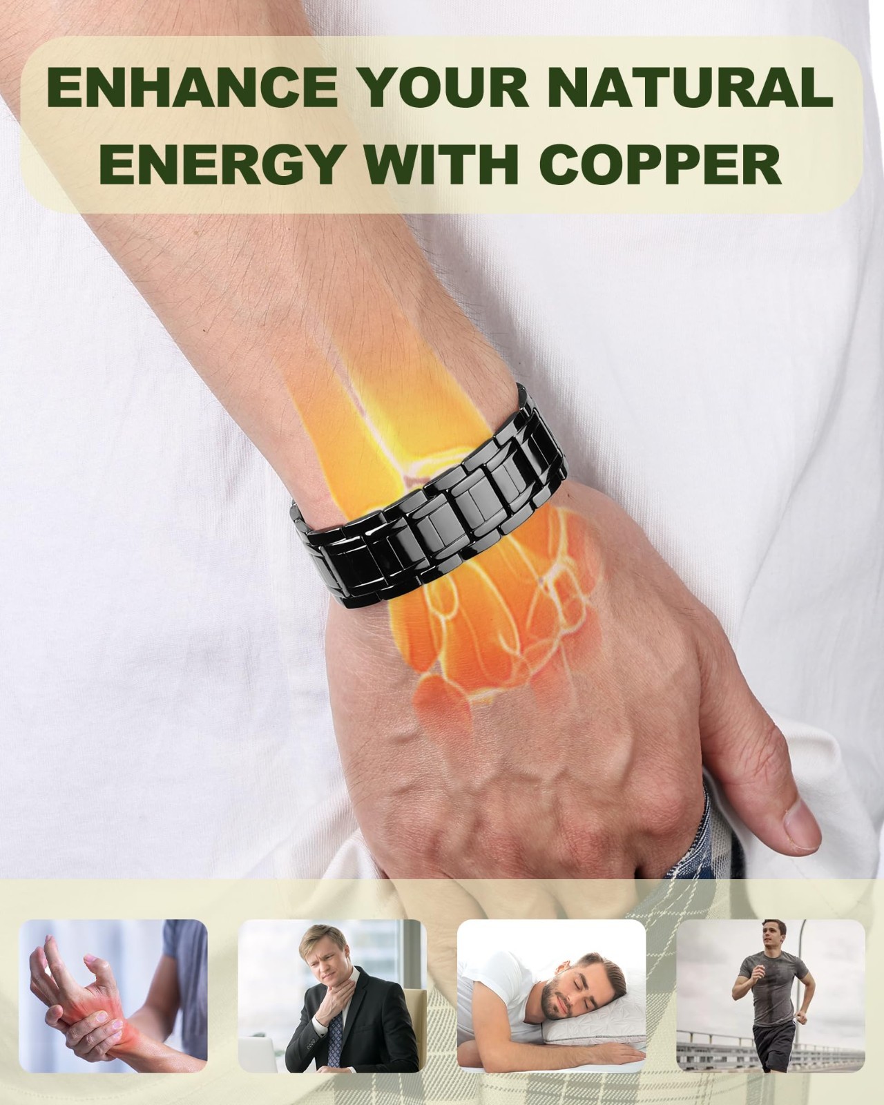 Men’s Copper Magnetic Bracelet – 3X Strength, 99.99% Pure Copper Jewelry Gift, S