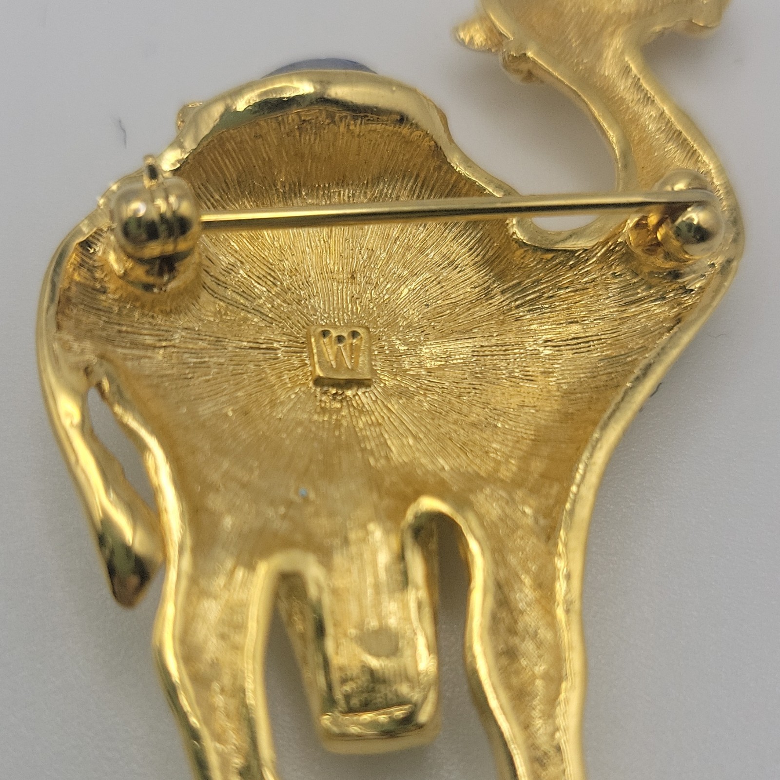 Gold Tone Engraved Camel Brooch Pin Multicolor Cabochon Stones Signed 2in