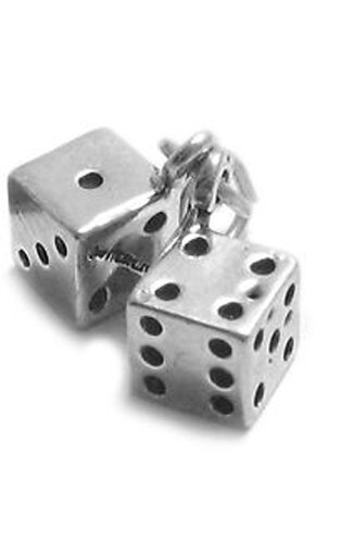 925 Sterling Silver 3D Pair of Hanging Dice Charm