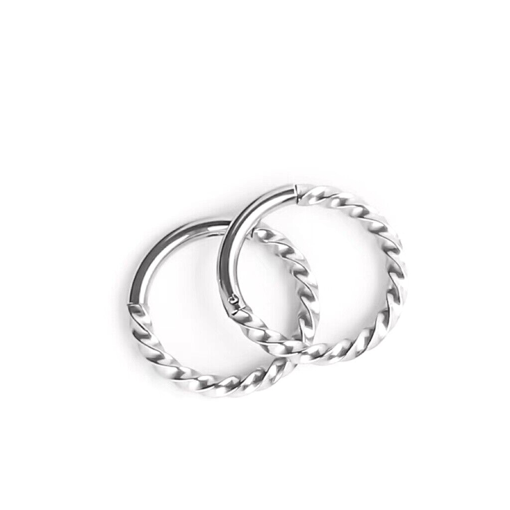 Surgical Steel Silver Small Round Twisted Huggie Hoop Earrings For Women Men