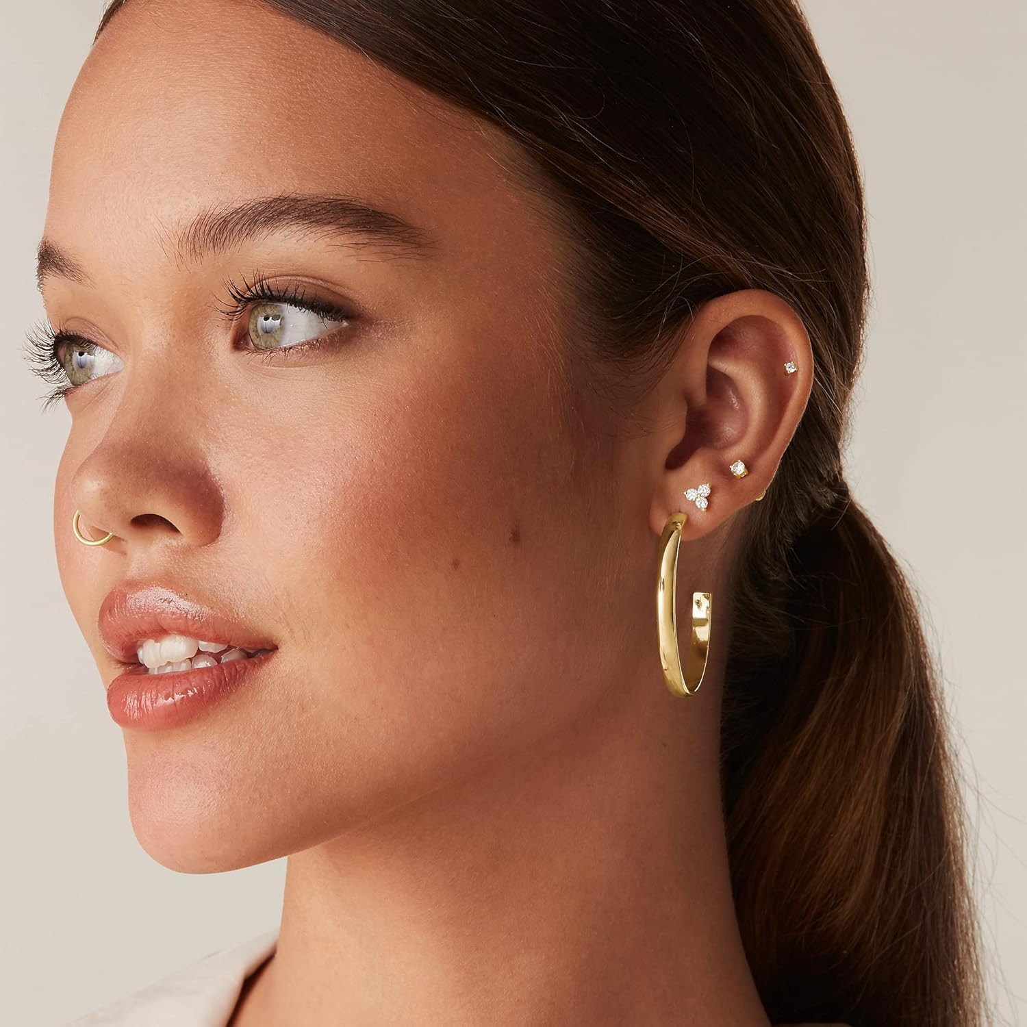 14K Gold Plated Wide Flat Edge Hoop Earrings for Women | Rose, White and Yellow
